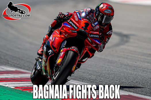 Italian defending world champion Francesco Bagnaia (Ducati), top of the MotoGP podium in Spain at the weekend.