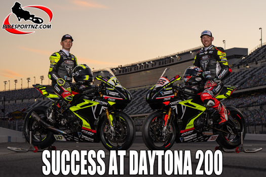 British riders Richard Cooper and Peter Hickman after their successes at the Daytona 200. Photo by Brian Nelson.