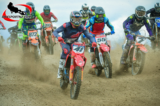 New Plymouth’s Curtis King (Honda No.41) leads fellow Honda star Jack Symon (Honda No.55), from Winton, soon after the start in this recent race and these young men are sure to be among the frontrunners at Woodville in a few weeks’ time too. King has a fine pedigree, with his former world champion father, Shayne King, having scored the most outright Woodville wins in the history of the event. Photo by Andy McGechan, BikesportNZ.com