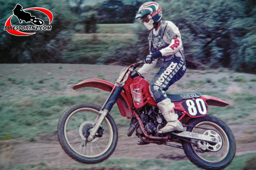 Former Taranaki man Darryll King, pictured here racing his Honda CR125 in the mid-1980s. Photo by Andy McGechan, BikesportNZ.com 