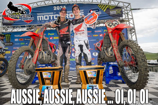 Australian Jett Lawrence (Honda, left) and elder brother Hunter Lawrence (Honda) shared the podium at round three in Colorado at the weekend. 